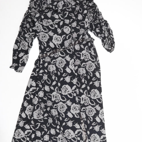 Topshop Womens Black Floral Polyester A-Line Size 10 Round Neck Zip