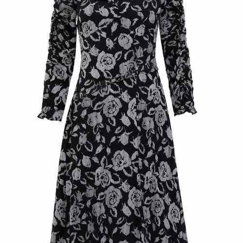 Topshop Womens Black Floral Polyester A-Line Size 10 Round Neck Zip