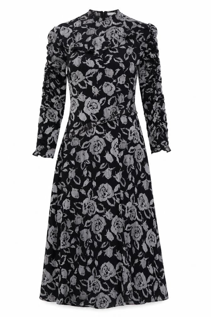 Topshop Womens Black Floral Polyester A-Line Size 10 Round Neck Zip