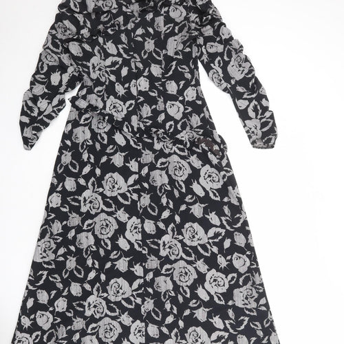 Topshop Womens Black Floral Polyester A-Line Size 10 Round Neck Zip