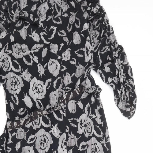 Topshop Womens Black Floral Polyester A-Line Size 10 Round Neck Zip