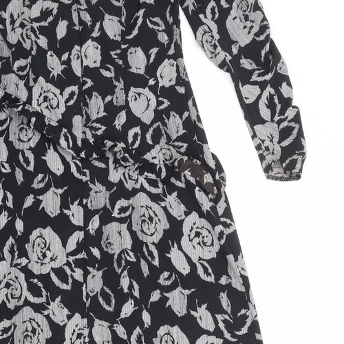 Topshop Womens Black Floral Polyester A-Line Size 10 Round Neck Zip