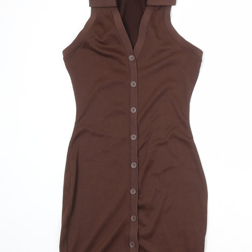 Divided by H&M Womens Brown Polyester Mini Size XS Collared Button