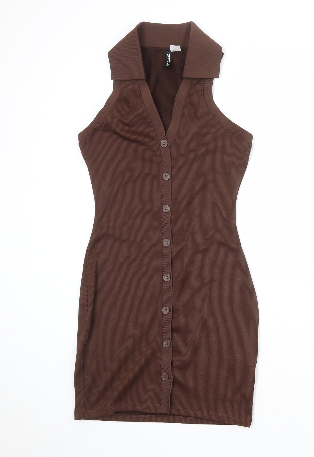 Divided by H&M Womens Brown Polyester Mini Size XS Collared Button