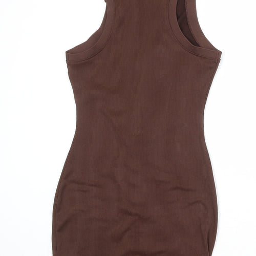 Divided by H&M Womens Brown Polyester Mini Size XS Collared Button