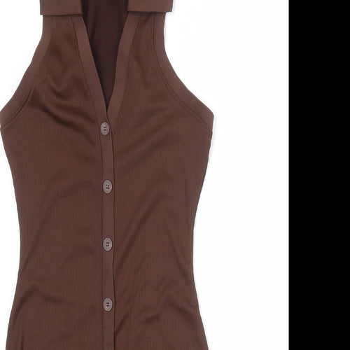 Divided by H&M Womens Brown Polyester Mini Size XS Collared Button