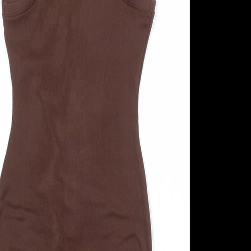 Divided by H&M Womens Brown Polyester Mini Size XS Collared Button