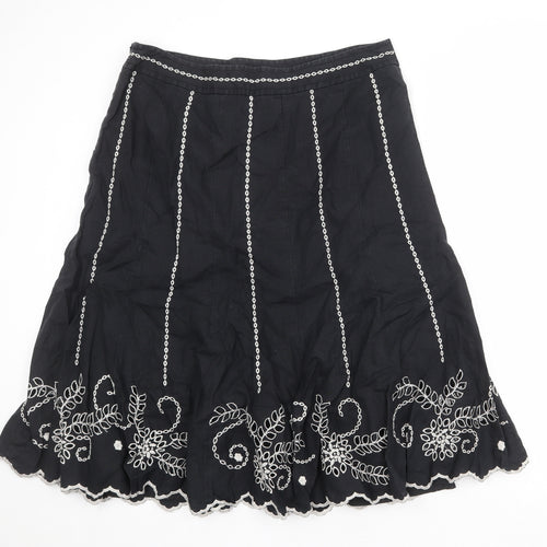 Per Una Womens Black Geometric Linen Swing Skirt Size 18 Zip