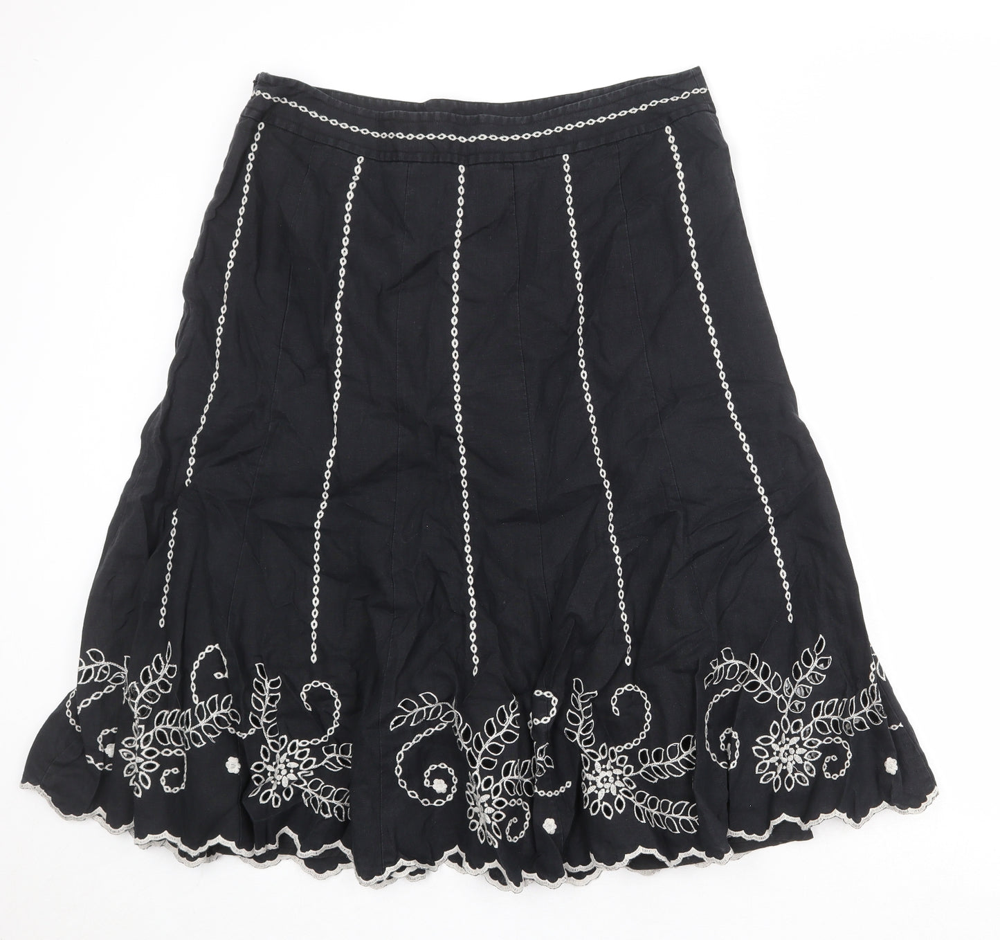 Per Una Womens Black Geometric Linen Swing Skirt Size 18 Zip