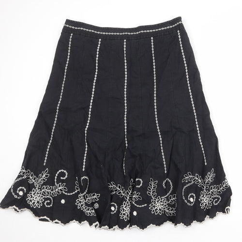 Per Una Womens Black Geometric Linen Swing Skirt Size 18 Zip