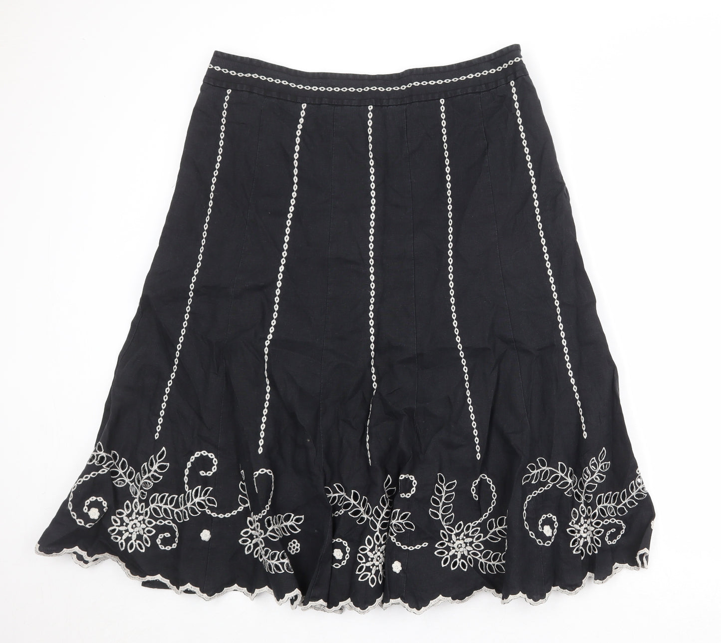 Per Una Womens Black Geometric Linen Swing Skirt Size 18 Zip