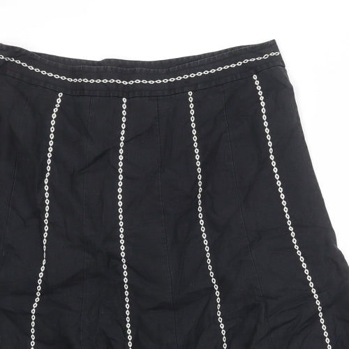 Per Una Womens Black Geometric Linen Swing Skirt Size 18 Zip