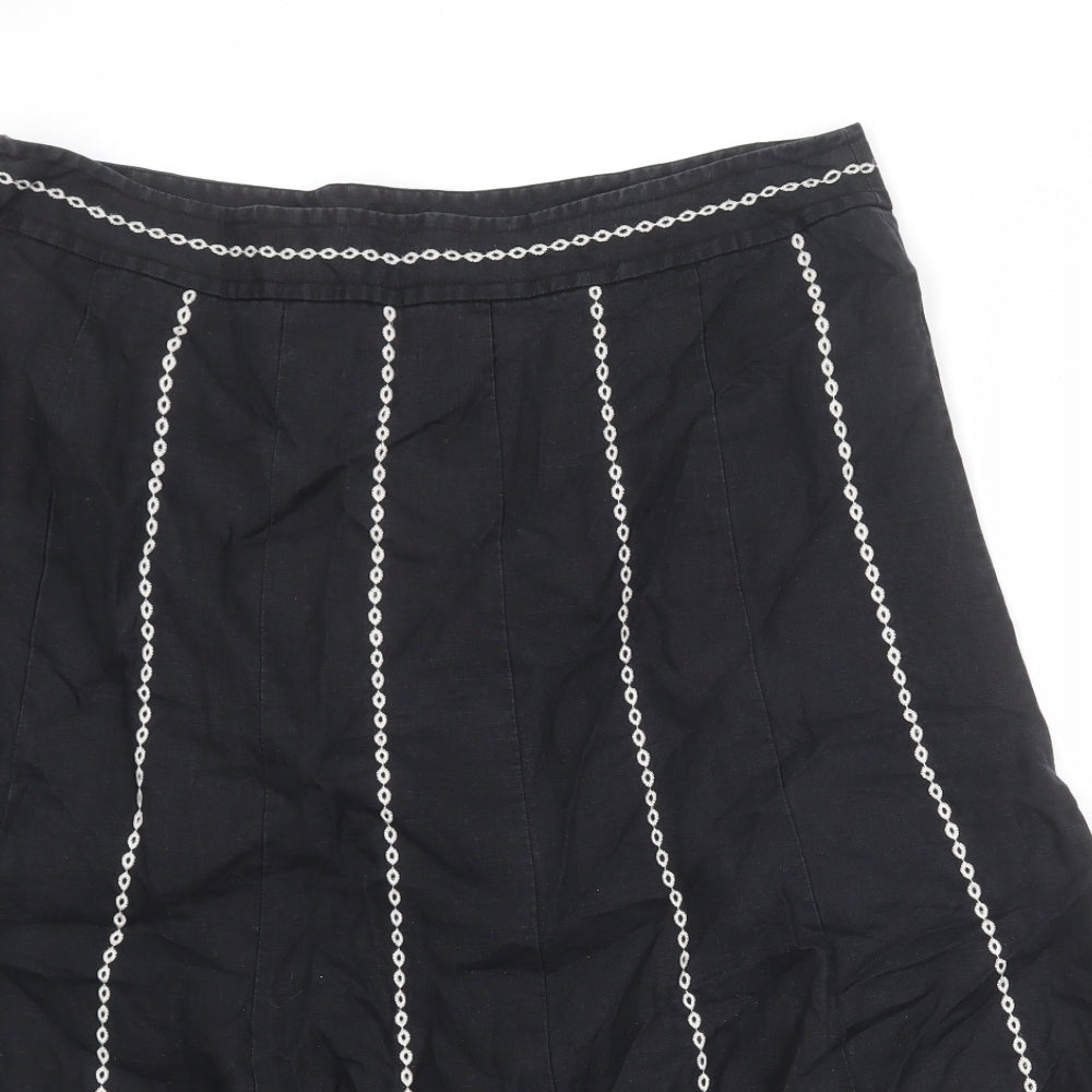 Per Una Womens Black Geometric Linen Swing Skirt Size 18 Zip