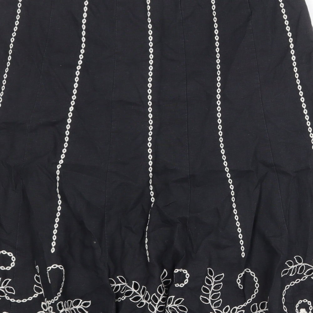 Per Una Womens Black Geometric Linen Swing Skirt Size 18 Zip