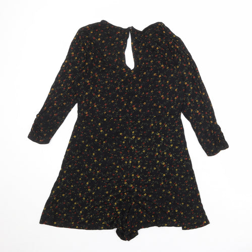 Miss Selfridge Womens Black Geometric Viscose Playsuit One-Piece Size 12 Button