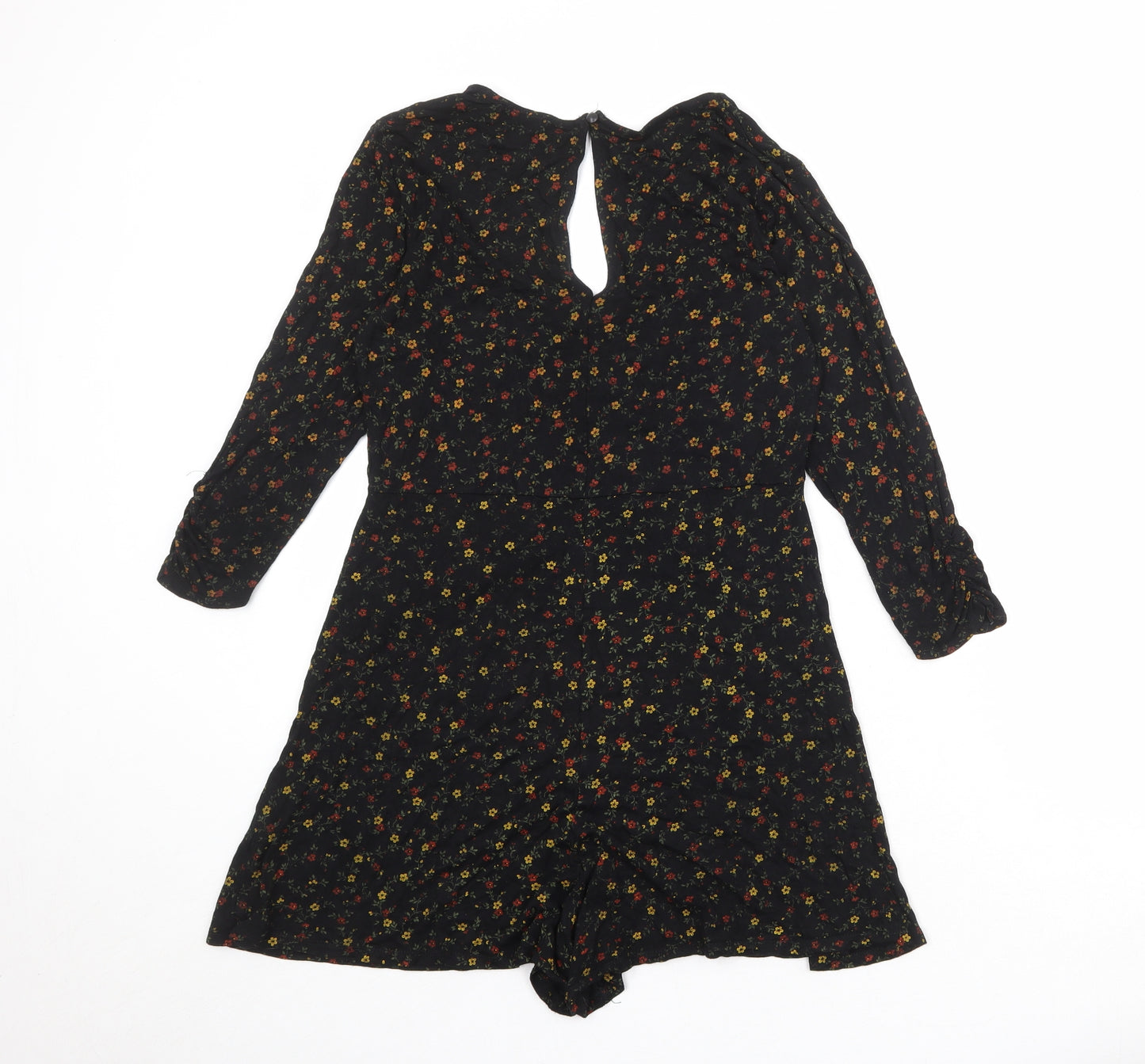 Miss Selfridge Womens Black Geometric Viscose Playsuit One-Piece Size 12 Button
