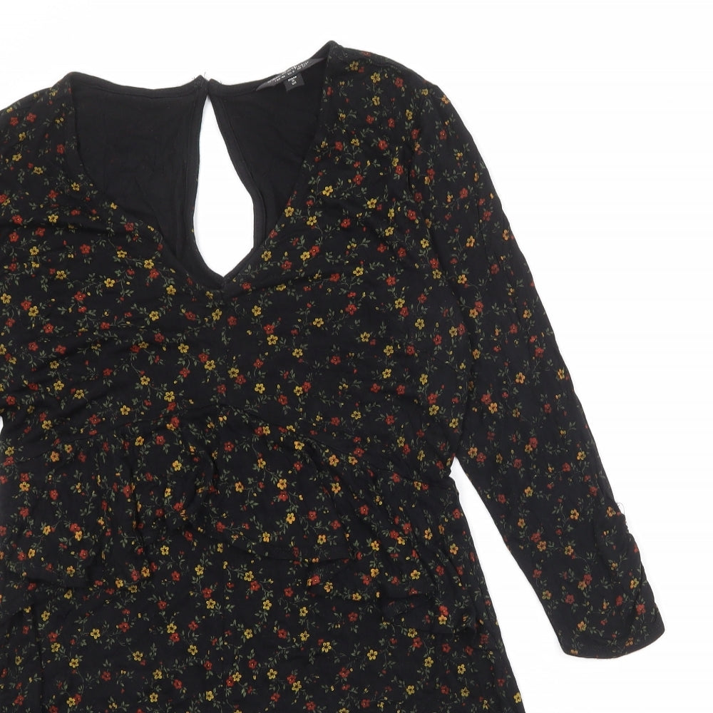 Miss Selfridge Womens Black Geometric Viscose Playsuit One-Piece Size 12 Button