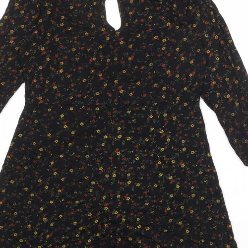 Miss Selfridge Womens Black Geometric Viscose Playsuit One-Piece Size 12 Button