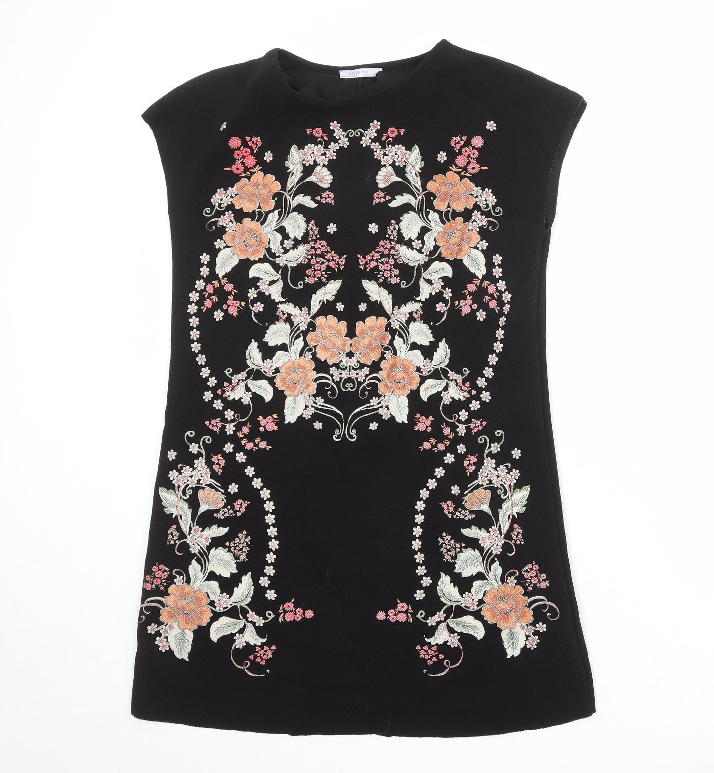 Zara Womens Black Floral Polyester Shirt Dress Size S Round Neck Pullover