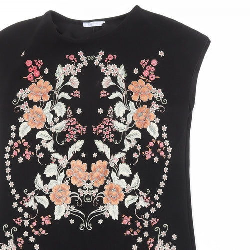 Zara Womens Black Floral Polyester Shirt Dress Size S Round Neck Pullover