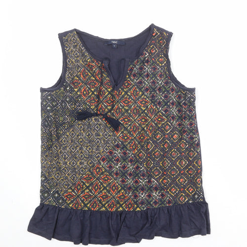 NEXT Womens Multicoloured Geometric 100% Cotton Basic Tank Size 10 V-Neck