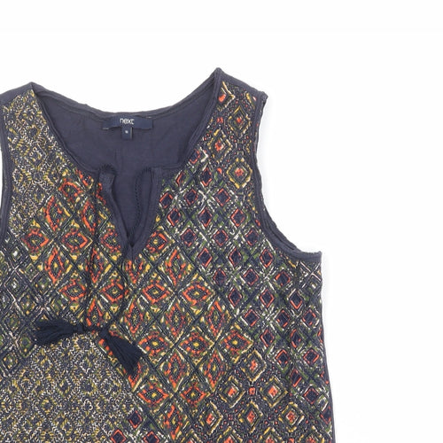 NEXT Womens Multicoloured Geometric 100% Cotton Basic Tank Size 10 V-Neck