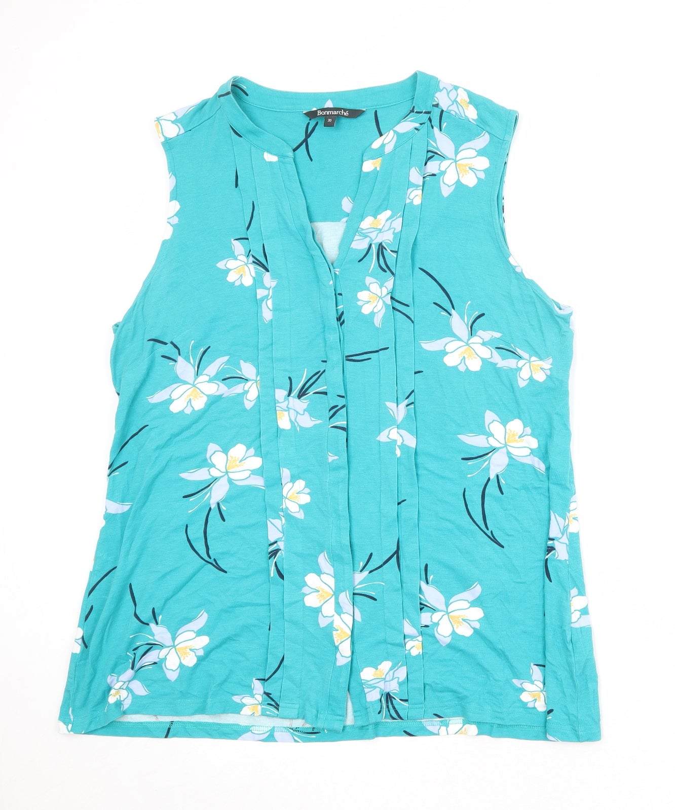 Bonmarché Womens Blue Floral Viscose Basic Tank Size 20 V-Neck