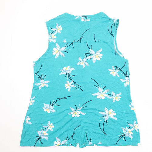 Bonmarché Womens Blue Floral Viscose Basic Tank Size 20 V-Neck
