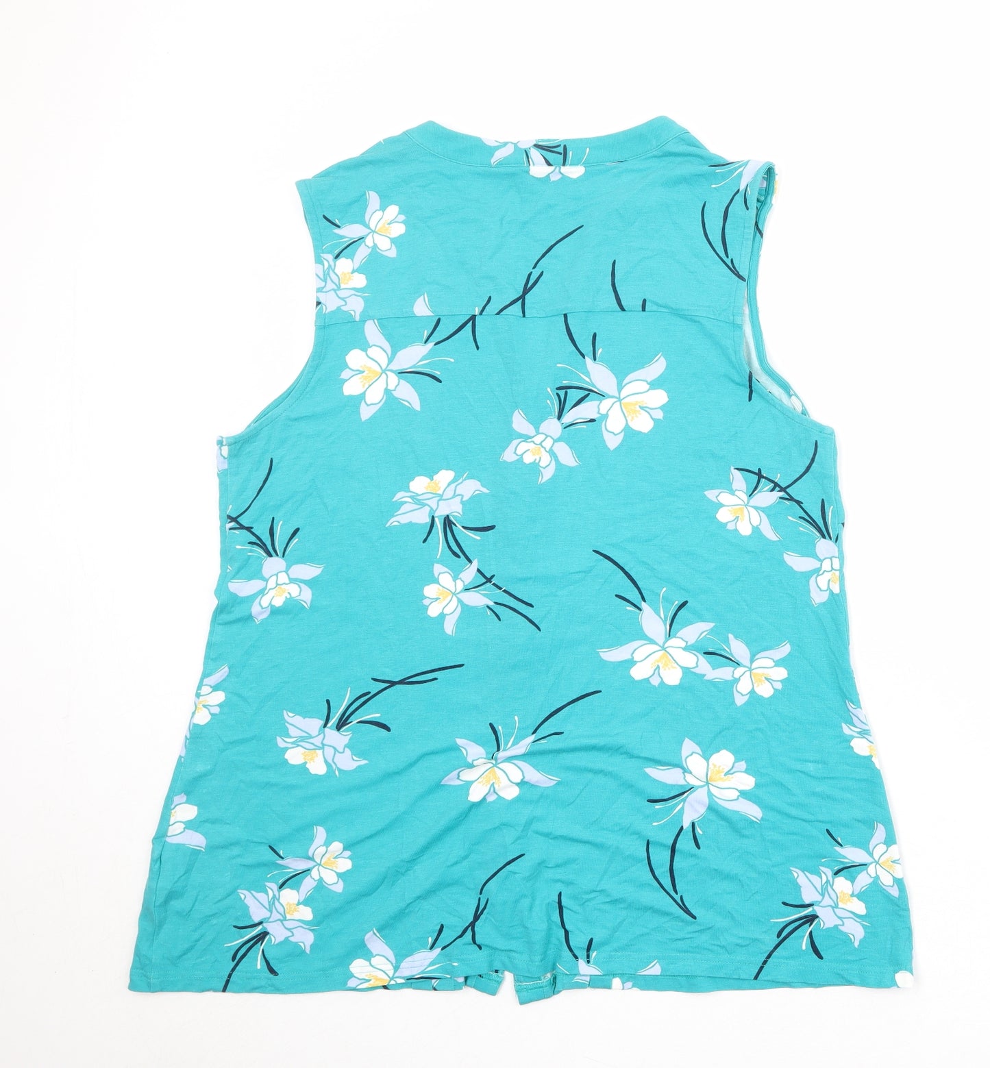 Bonmarché Womens Blue Floral Viscose Basic Tank Size 20 V-Neck