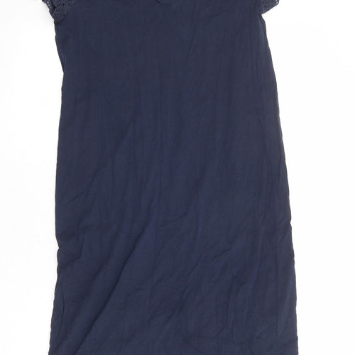 Marks and Spencer Womens Blue 100% Cotton A-Line Size 10 Round Neck Pullover - Broderie Anglaise