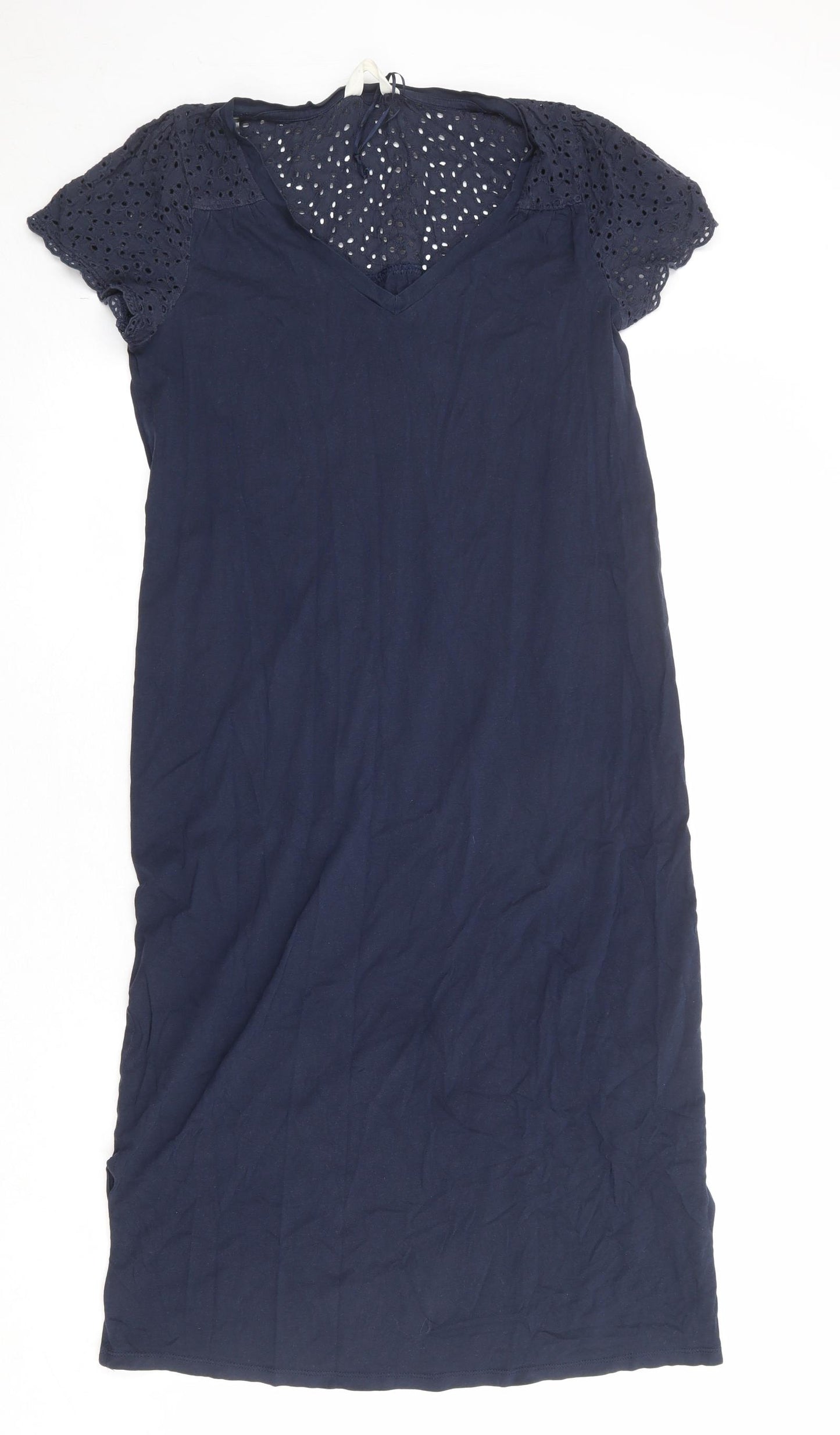 Marks and Spencer Womens Blue 100% Cotton A-Line Size 10 Round Neck Pullover - Broderie Anglaise