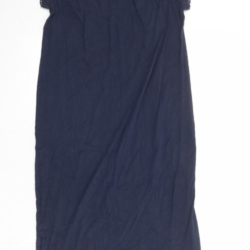 Marks and Spencer Womens Blue 100% Cotton A-Line Size 10 Round Neck Pullover - Broderie Anglaise