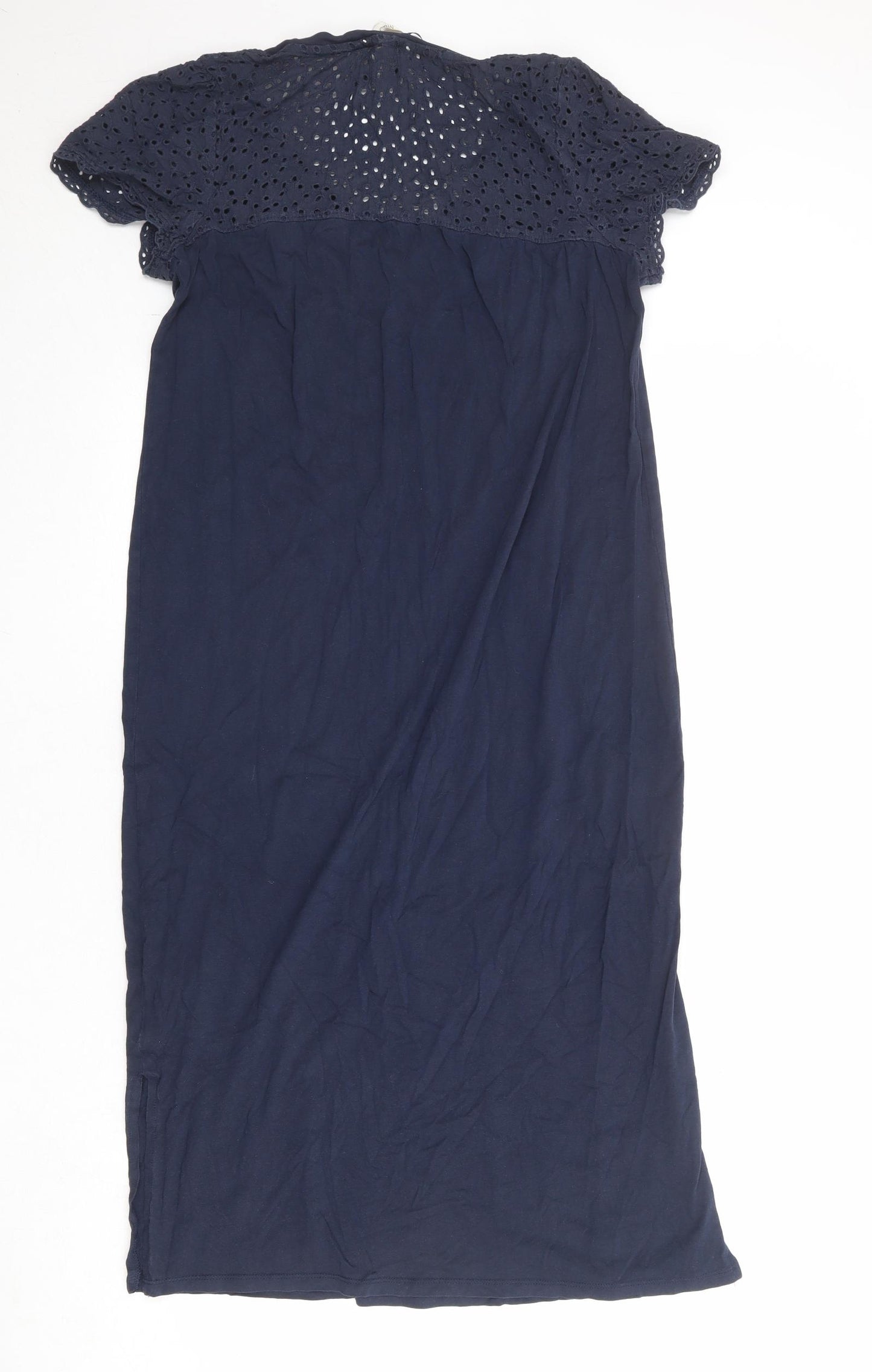 Marks and Spencer Womens Blue 100% Cotton A-Line Size 10 Round Neck Pullover - Broderie Anglaise