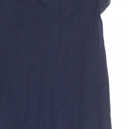 Marks and Spencer Womens Blue 100% Cotton A-Line Size 10 Round Neck Pullover - Broderie Anglaise