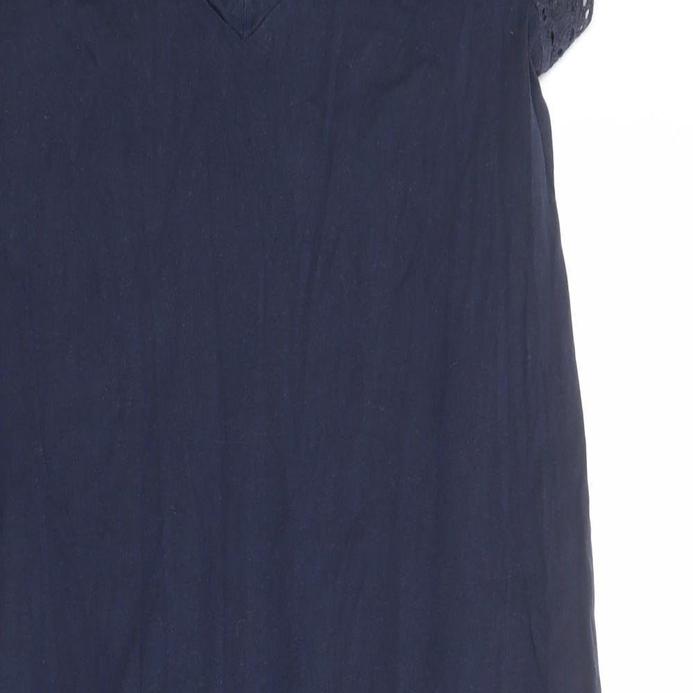 Marks and Spencer Womens Blue 100% Cotton A-Line Size 10 Round Neck Pullover - Broderie Anglaise