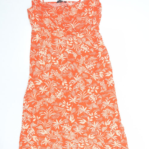New Look Womens Orange Geometric Viscose Tank Dress Size 14 Round Neck Pullover
