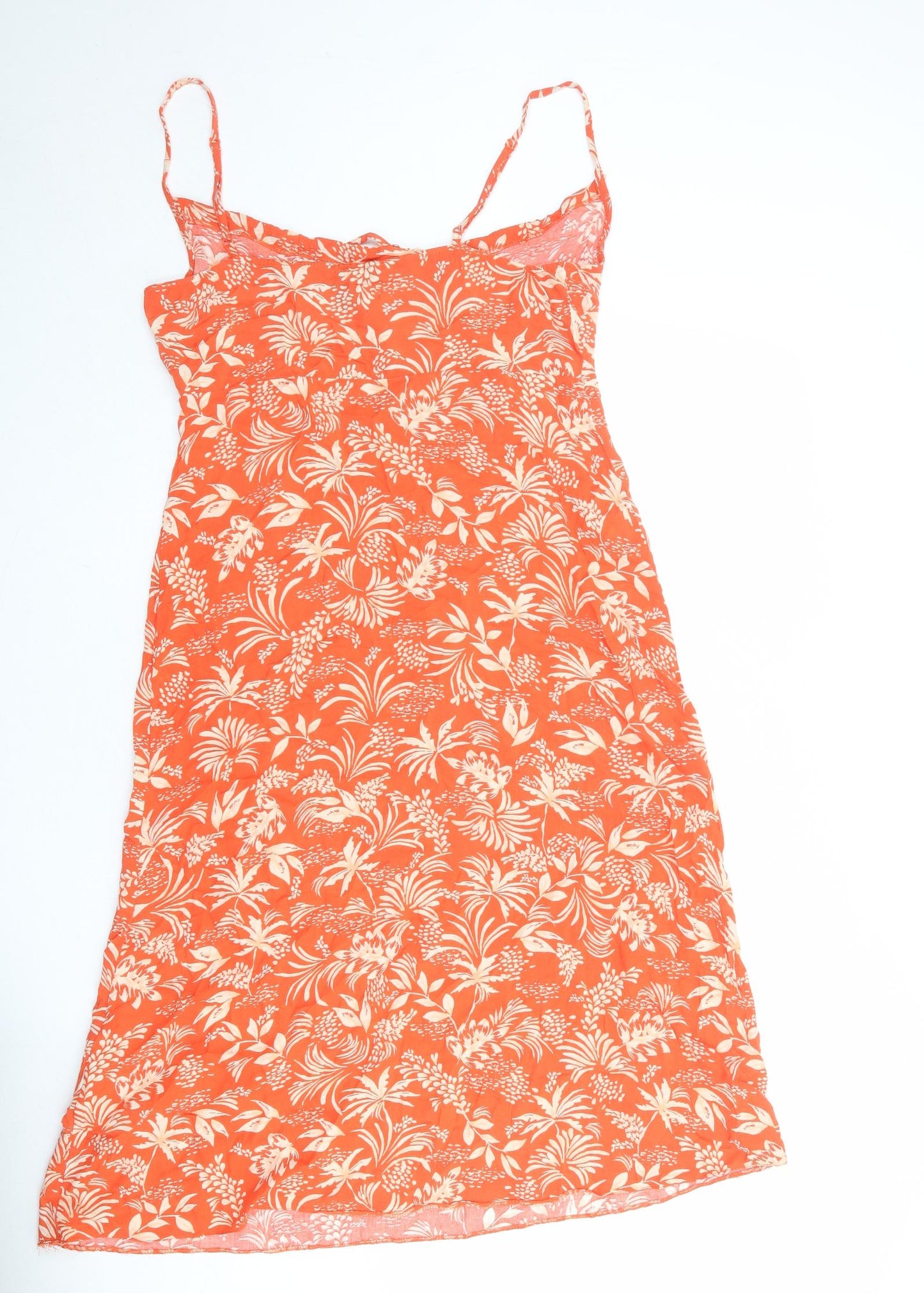 New Look Womens Orange Geometric Viscose Tank Dress Size 14 Round Neck Pullover