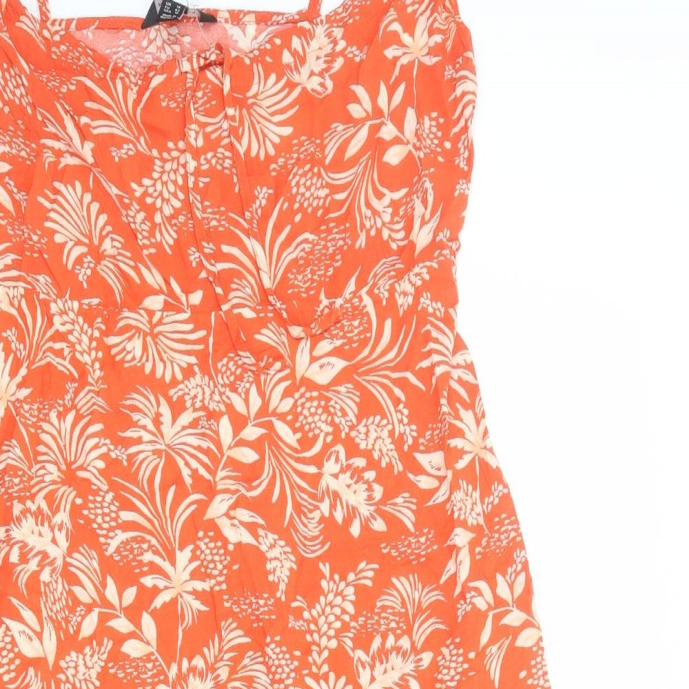 New Look Womens Orange Geometric Viscose Tank Dress Size 14 Round Neck Pullover