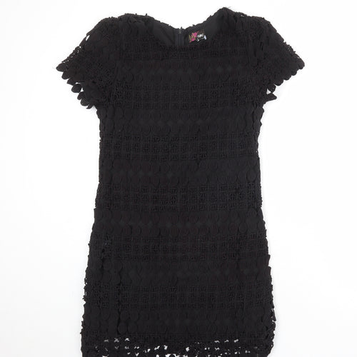 Yumi Womens Black Cotton Shift Size M Round Neck Zip