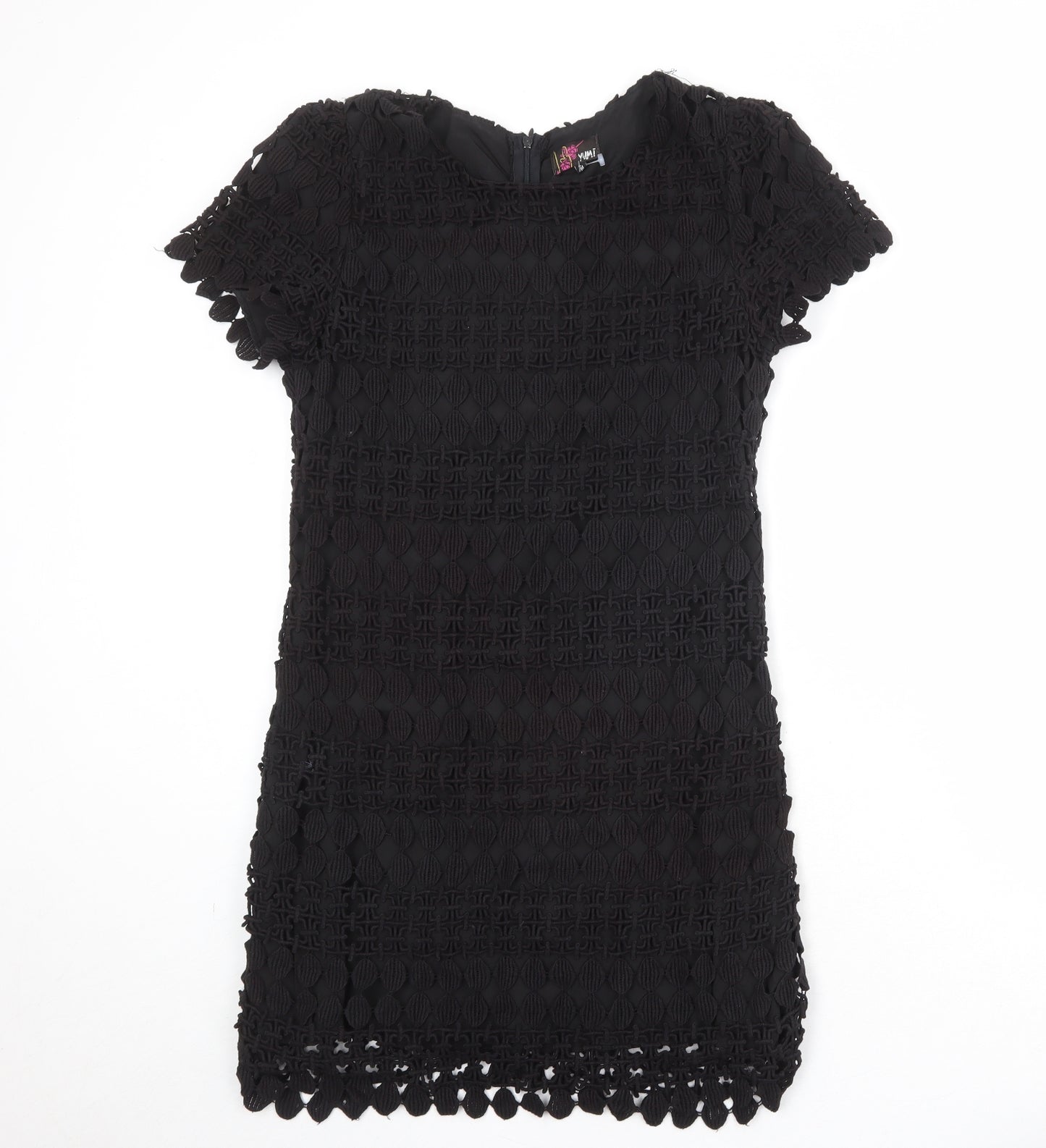 Yumi Womens Black Cotton Shift Size M Round Neck Zip