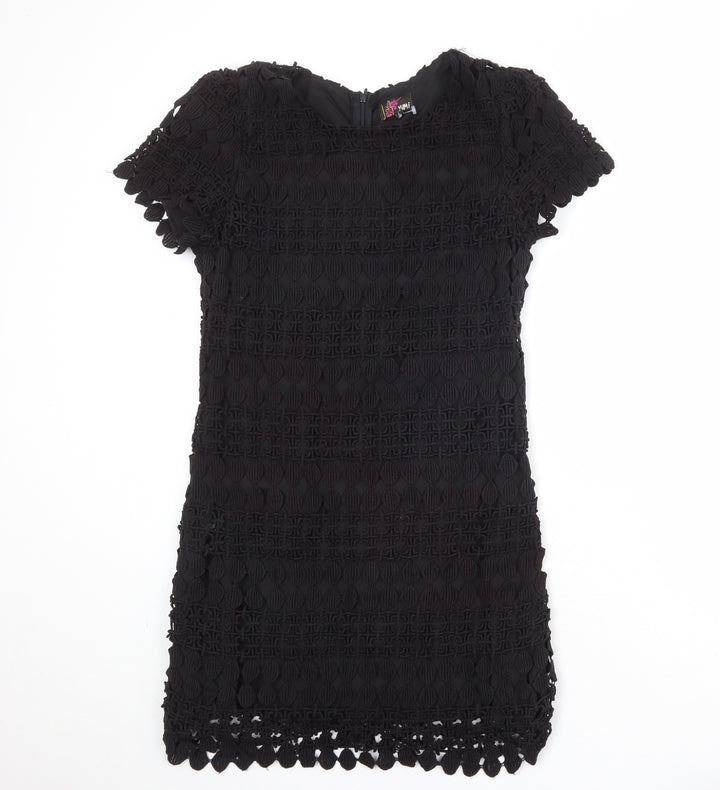 Yumi Womens Black Cotton Shift Size M Round Neck Zip
