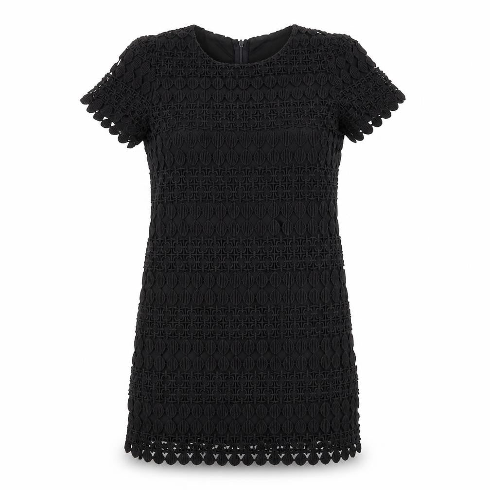 Front view of Yumi women’s black cotton shift, size M, round neck zip