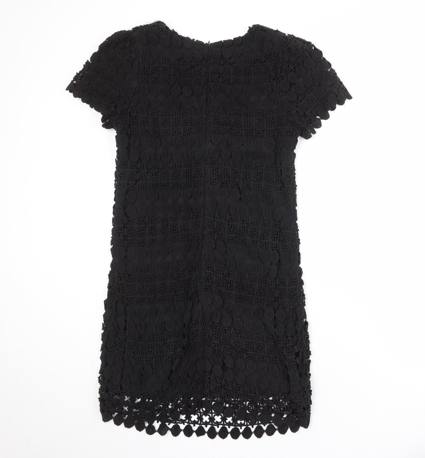 Yumi Womens Black Cotton Shift Size M Round Neck Zip