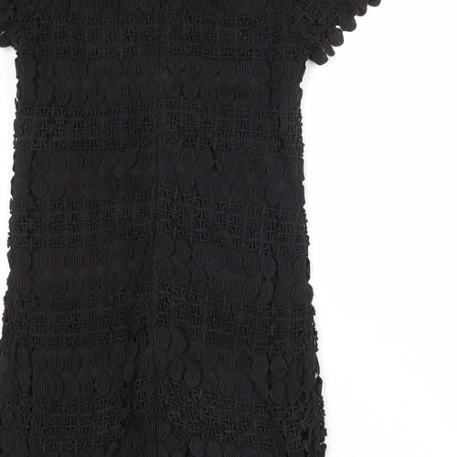 Yumi Womens Black Cotton Shift Size M Round Neck Zip