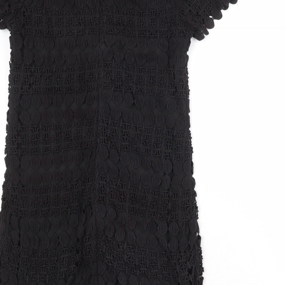 Yumi Womens Black Cotton Shift Size M Round Neck Zip