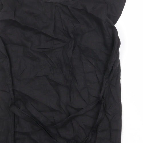 Marks and Spencer Womens Black Linen Basic Blouse Size 22 Round Neck - Flower Detail
