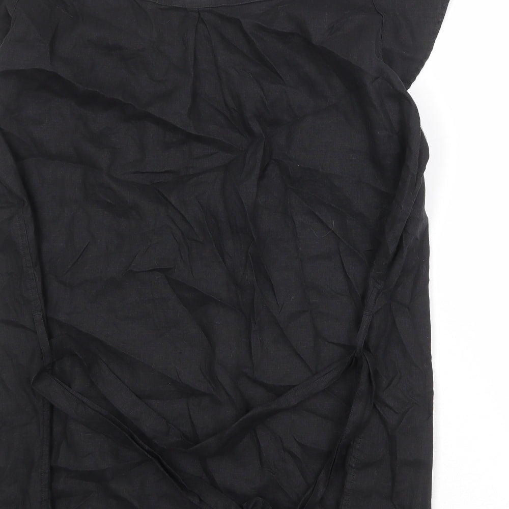 Marks and Spencer Womens Black Linen Basic Blouse Size 22 Round Neck - Flower Detail