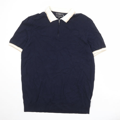 Marks and Spencer Mens Blue Cotton Polo Size XL Collared Zip