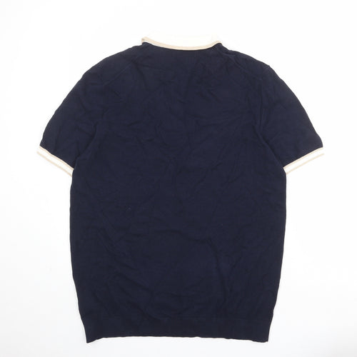 Marks and Spencer Mens Blue Cotton Polo Size XL Collared Zip