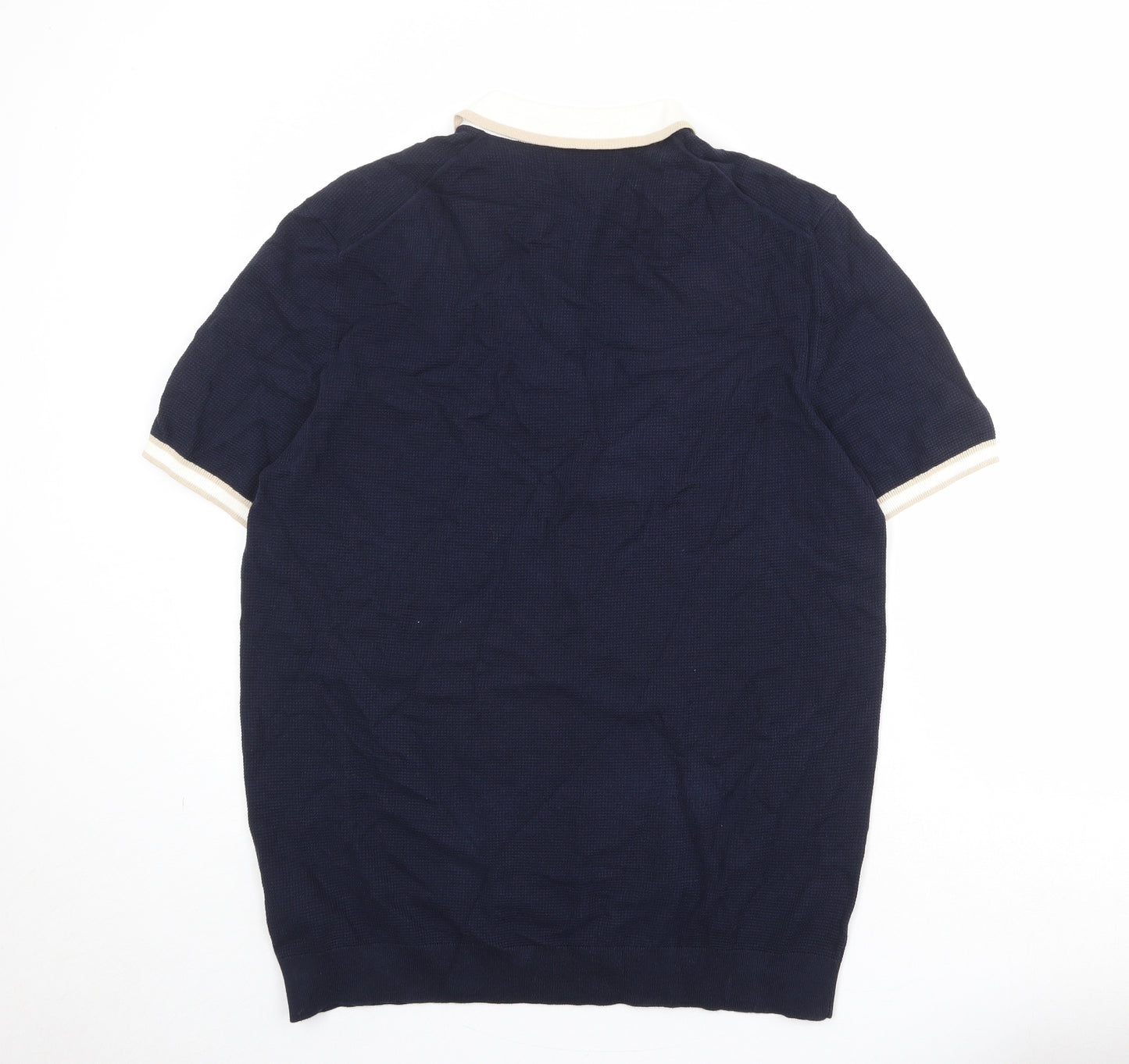 Marks and Spencer Mens Blue Cotton Polo Size XL Collared Zip
